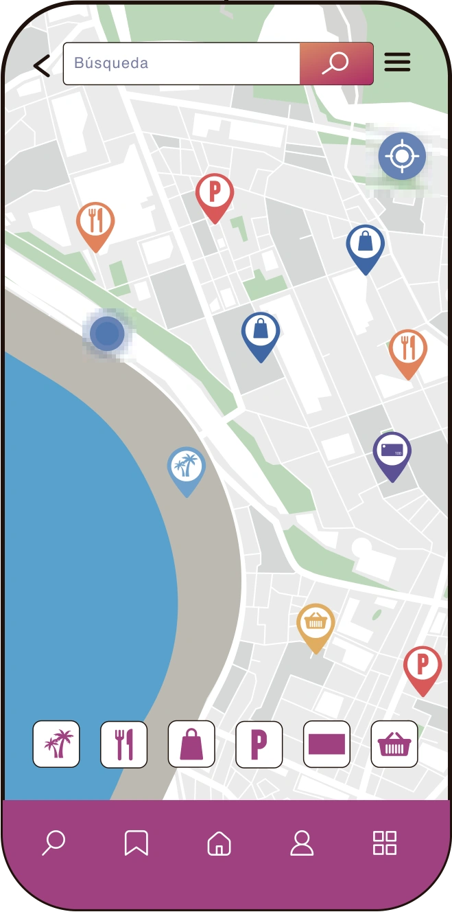 Mapa con marcadores de lugares y servicios
